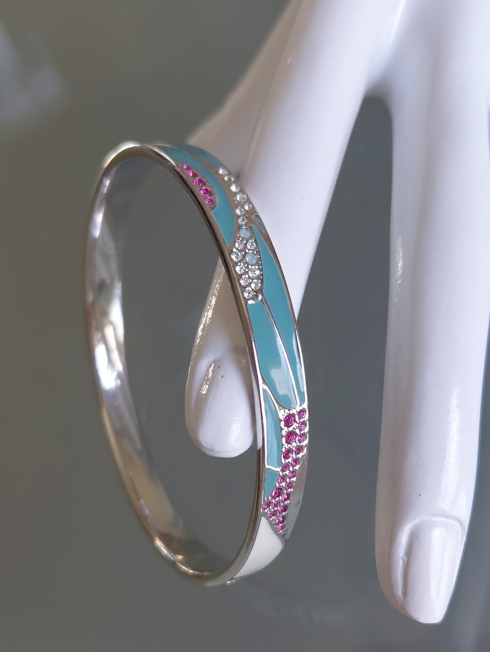 Swarovski Crystal Rhodium Plated /Silver- Tone Enamel Bangle Bracelet M